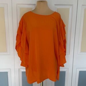 Chico's Orange 100% Silk Tiered Ruffle Sleeve Blouse Top Chicos 3 Regular XL